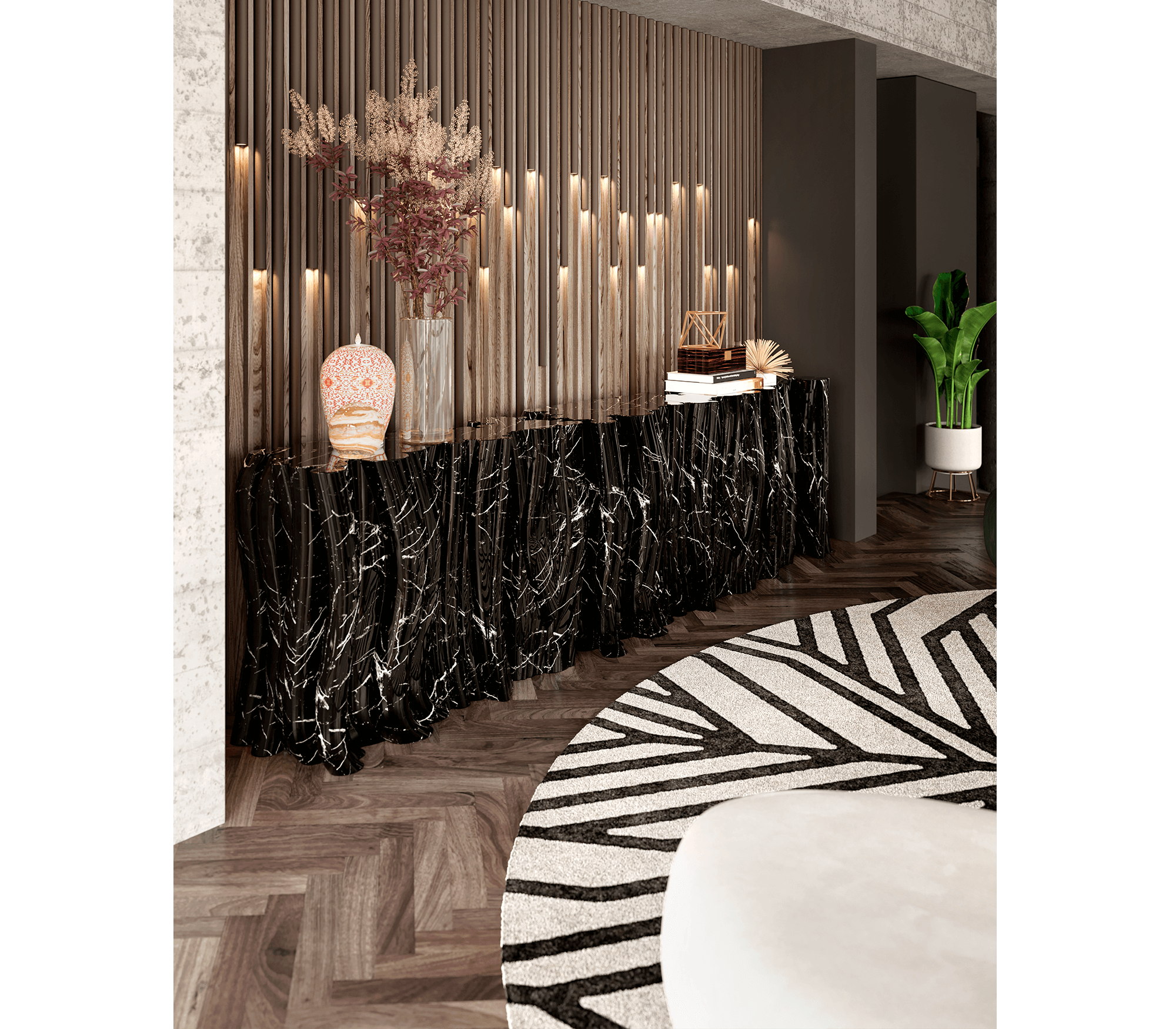 Консоль MONOCHROME FAUX-MARBLE SIDEBOARD, дизайн Boca do Loco