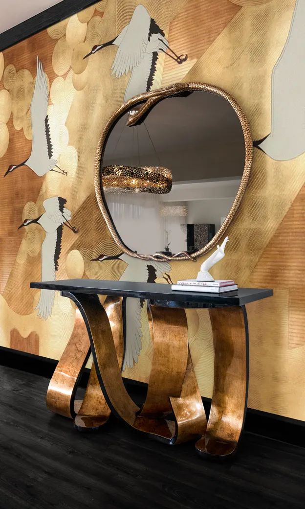 Консоль Ribbon Broken Gold Leaf от KOKET, дизайн Boca do Lobo