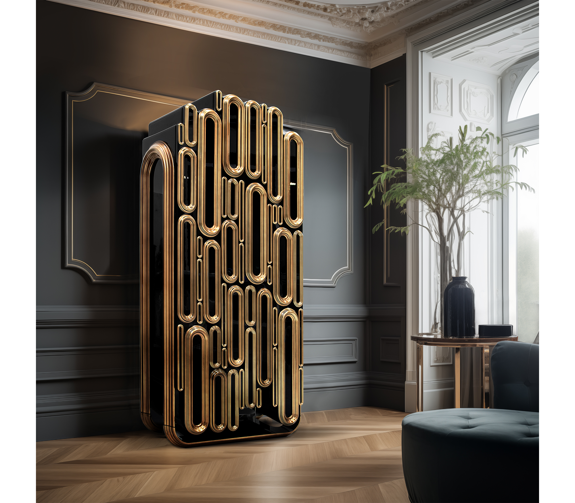 Шкаф OBLONG GOLD CABINET, дизайн Boca do Lobo